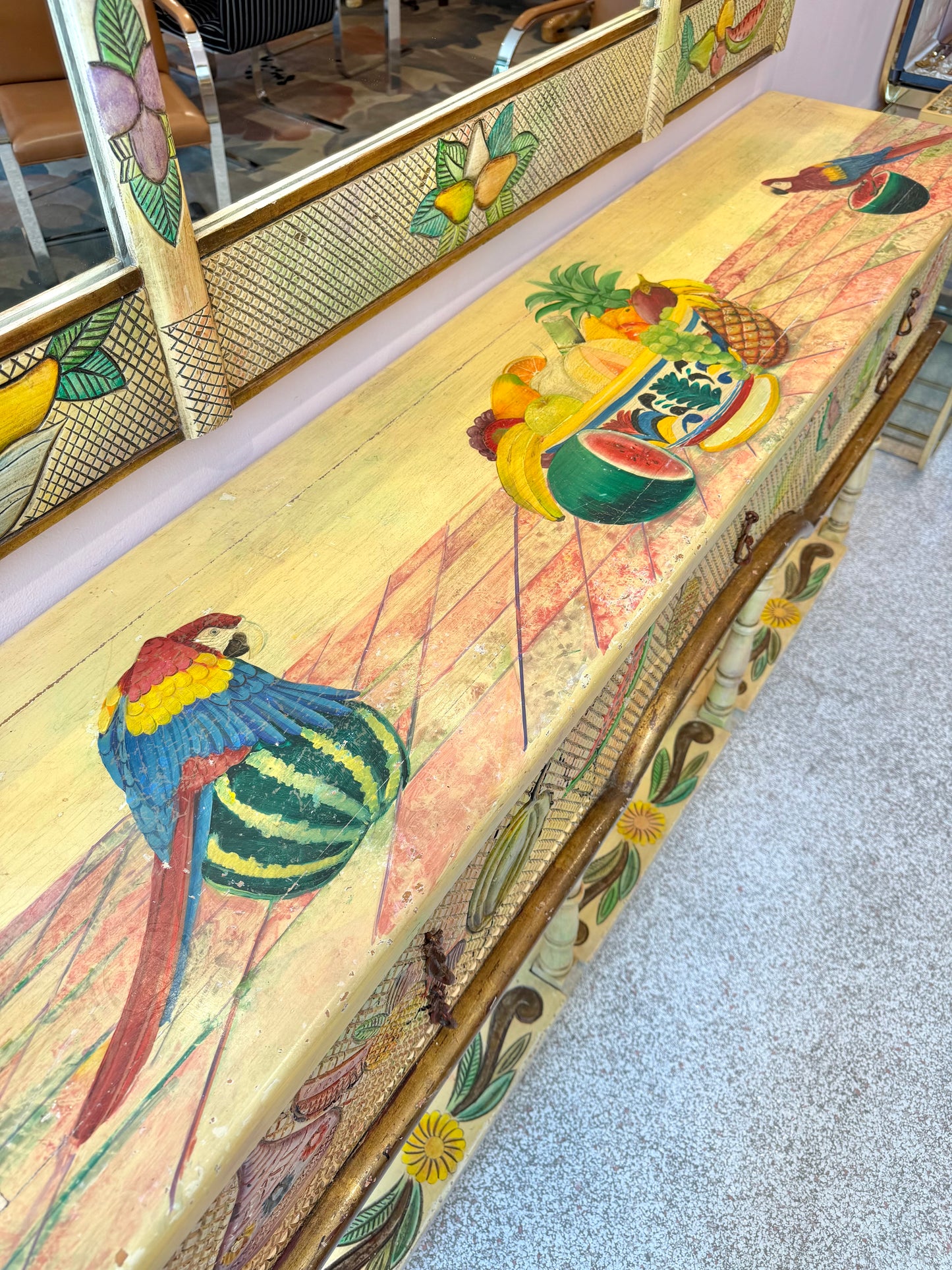 Vintage Hand Crafted Mexican Console and Mirror Set by Diseños Caaesa