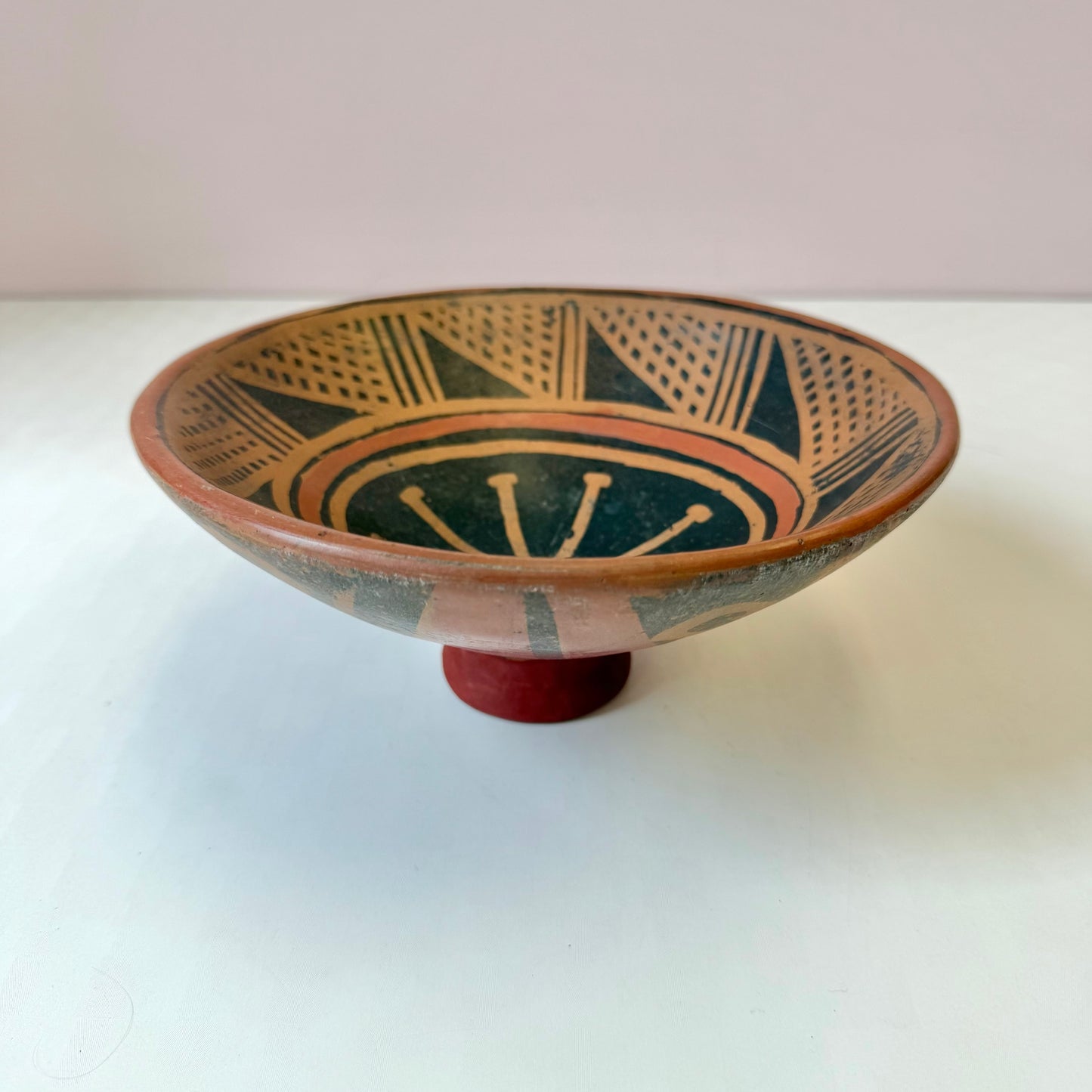 Vintage Handcrafted Ecuadorian Mucawa Pedestal Base Clay Bowl