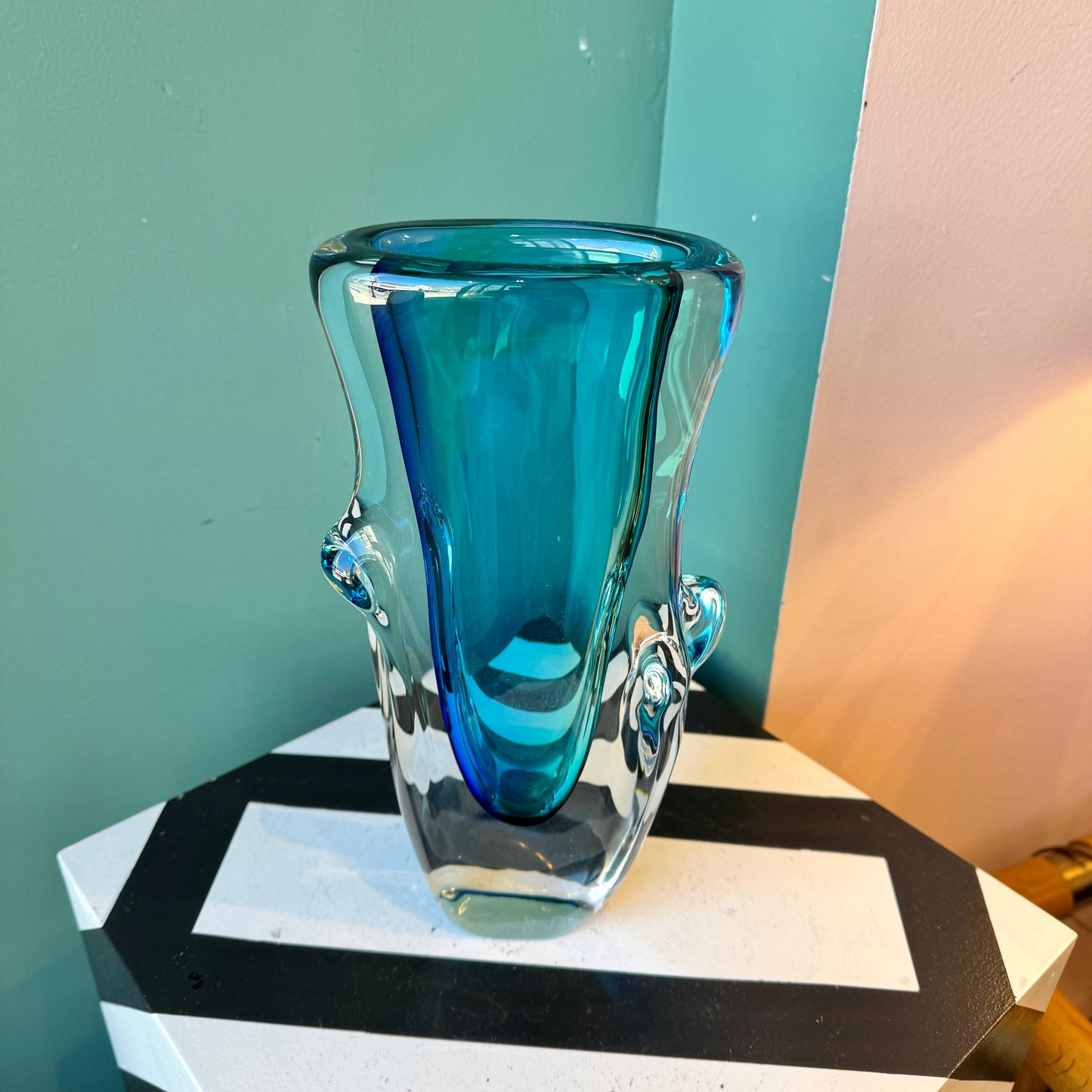 Vintage Murano Glass Turquoise Vase - signed