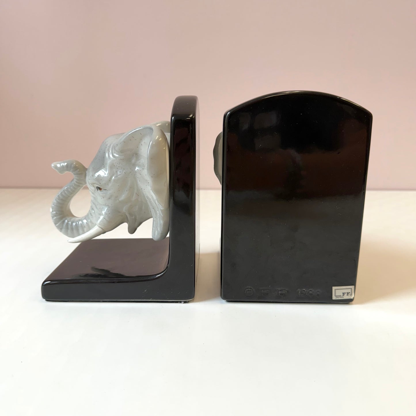Pair of Vintage Fitz & Floyd Elephant Head Ceramic Bookends