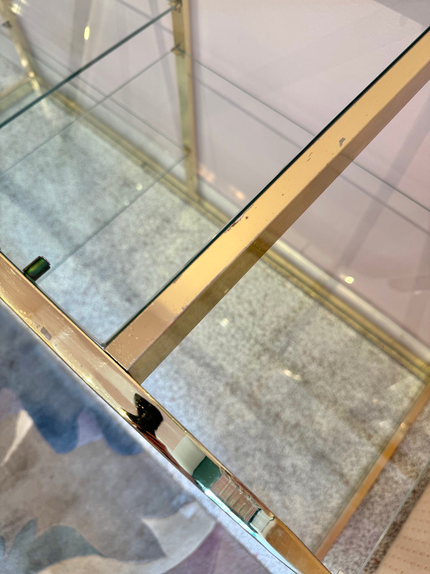 Vintage Asymmetrical Brass and Glass Etagere by DIA