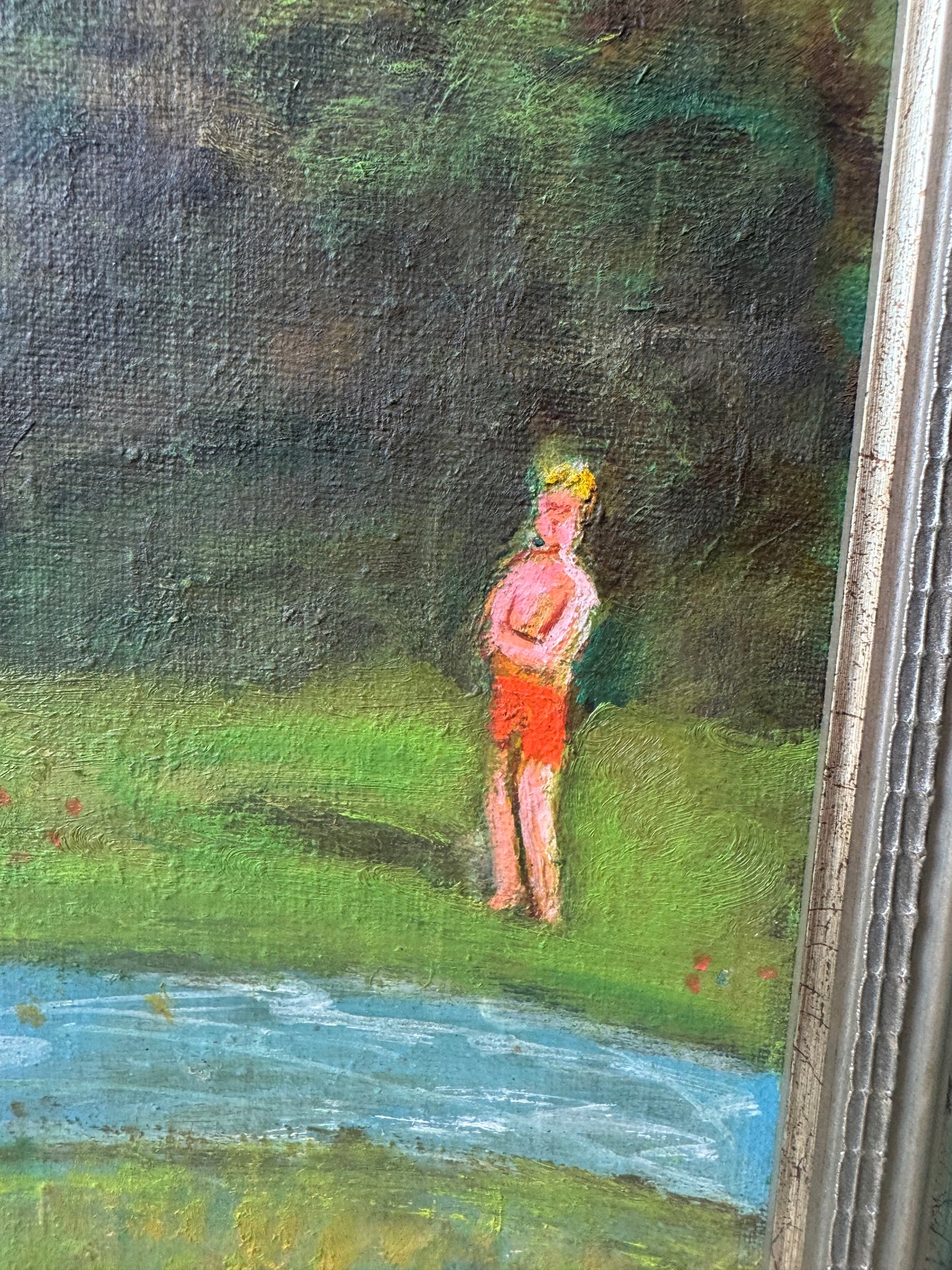 Vintage Original Framed “Bather by a Rock” Artwork