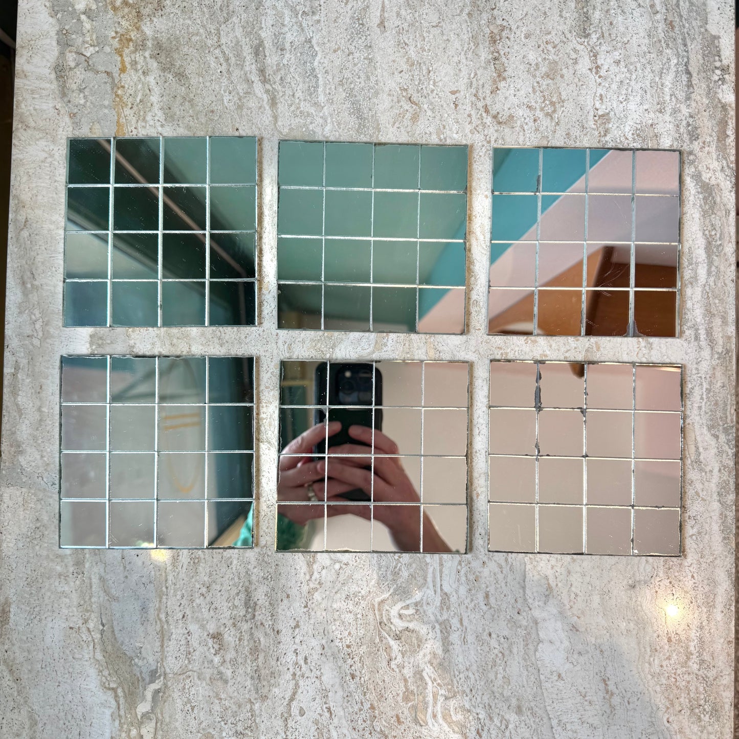 Set of 6 Vintage Mirrored Tile Coasters