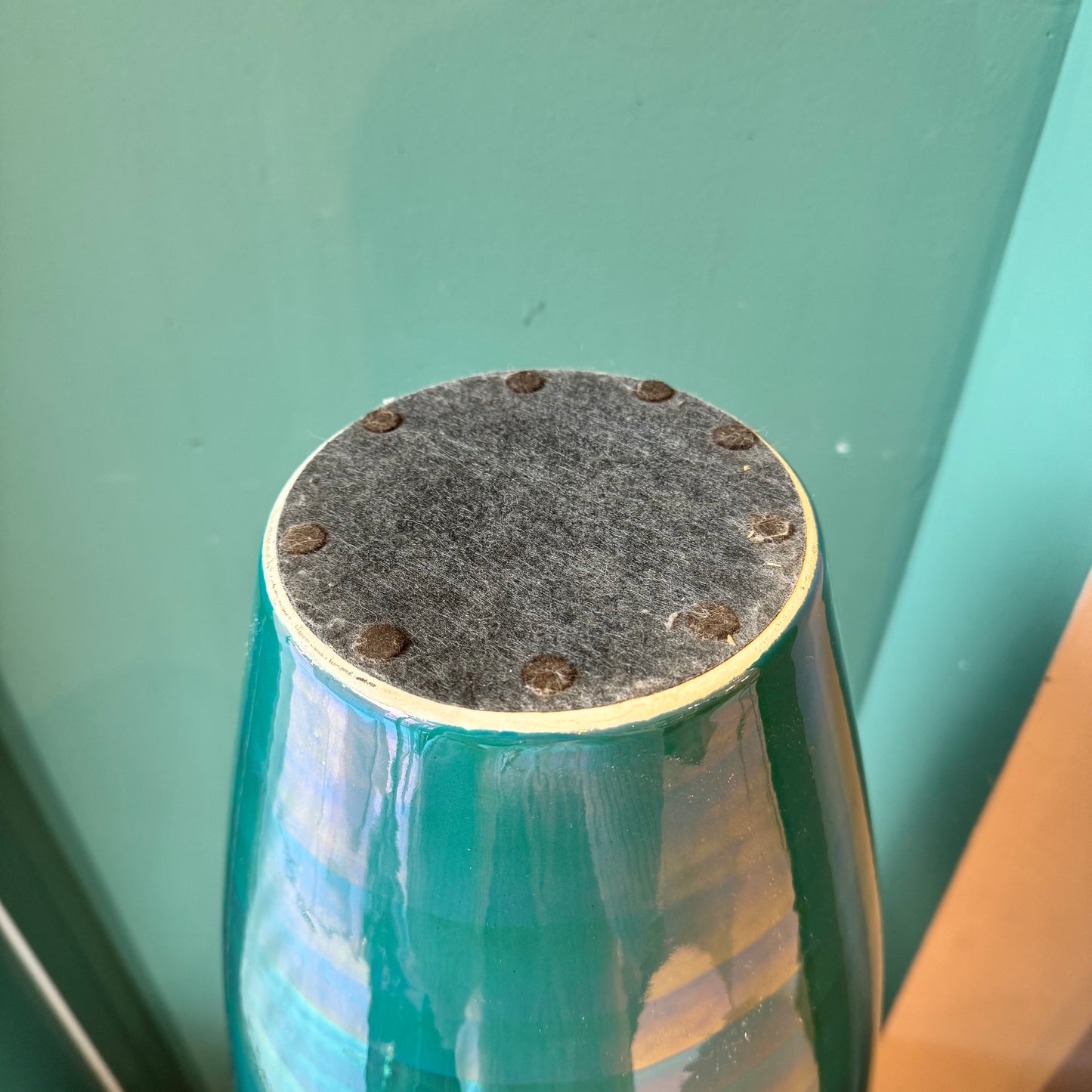 Vintage Large Teal Pearlescent Flower Vase