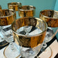 Set of 6 Mid Century Cera Style Gold Grape and Vine Leaf Champagne Flutes