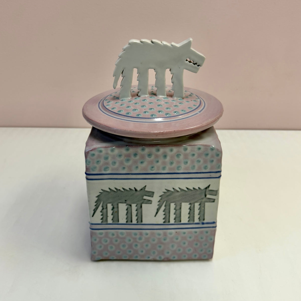 Vintage Post-Modern Ceramic Wolf Cookie Jar by Cunningham Pottery