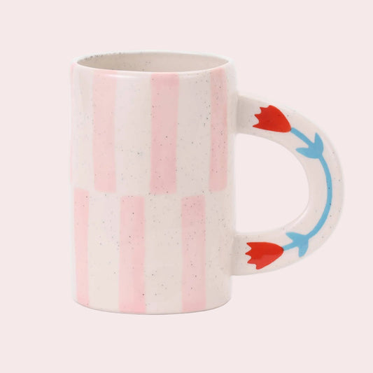 Stripe Floral Handmade Ceramic Coffee Mug