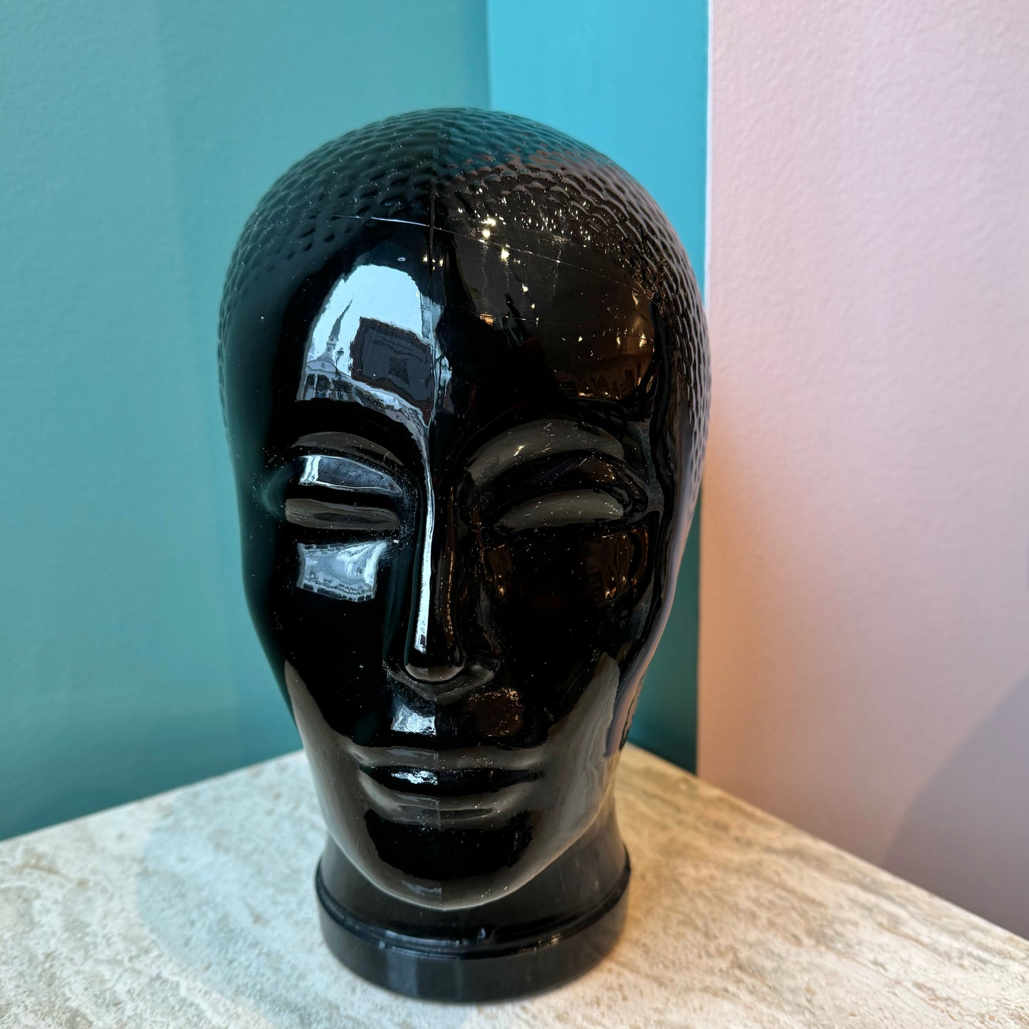 Vintage Black Glass Mannequin Head