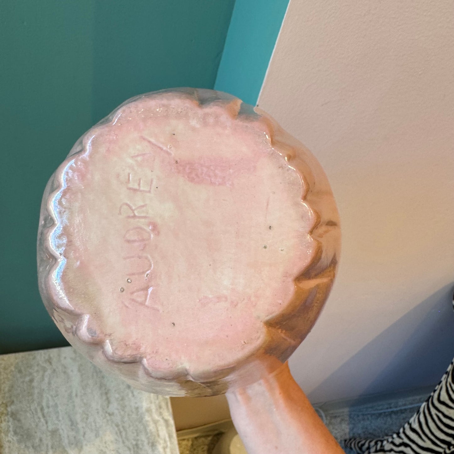 Vintage Opalescent Pink Ceramic "Paper Bag" Vase
