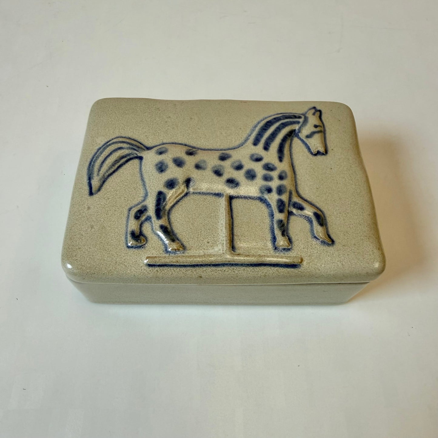 Vintage Folk Art Stoneware Horse Box