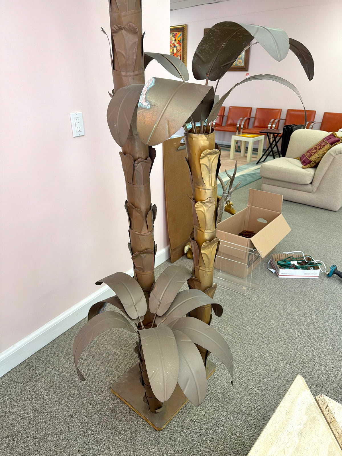 Vintage Tommaso Barbi Style Hollywood Regency Brass Palm Tree Sculpture