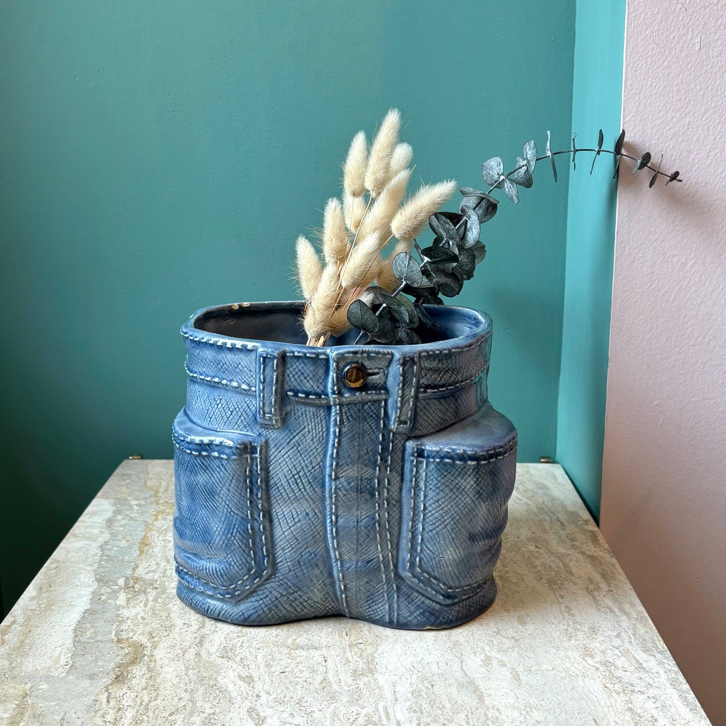Vintage Ceramic Denim Shorts Planter