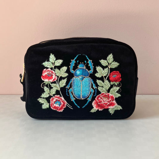 Velvet Embroidered Makeup Bag - Beetle