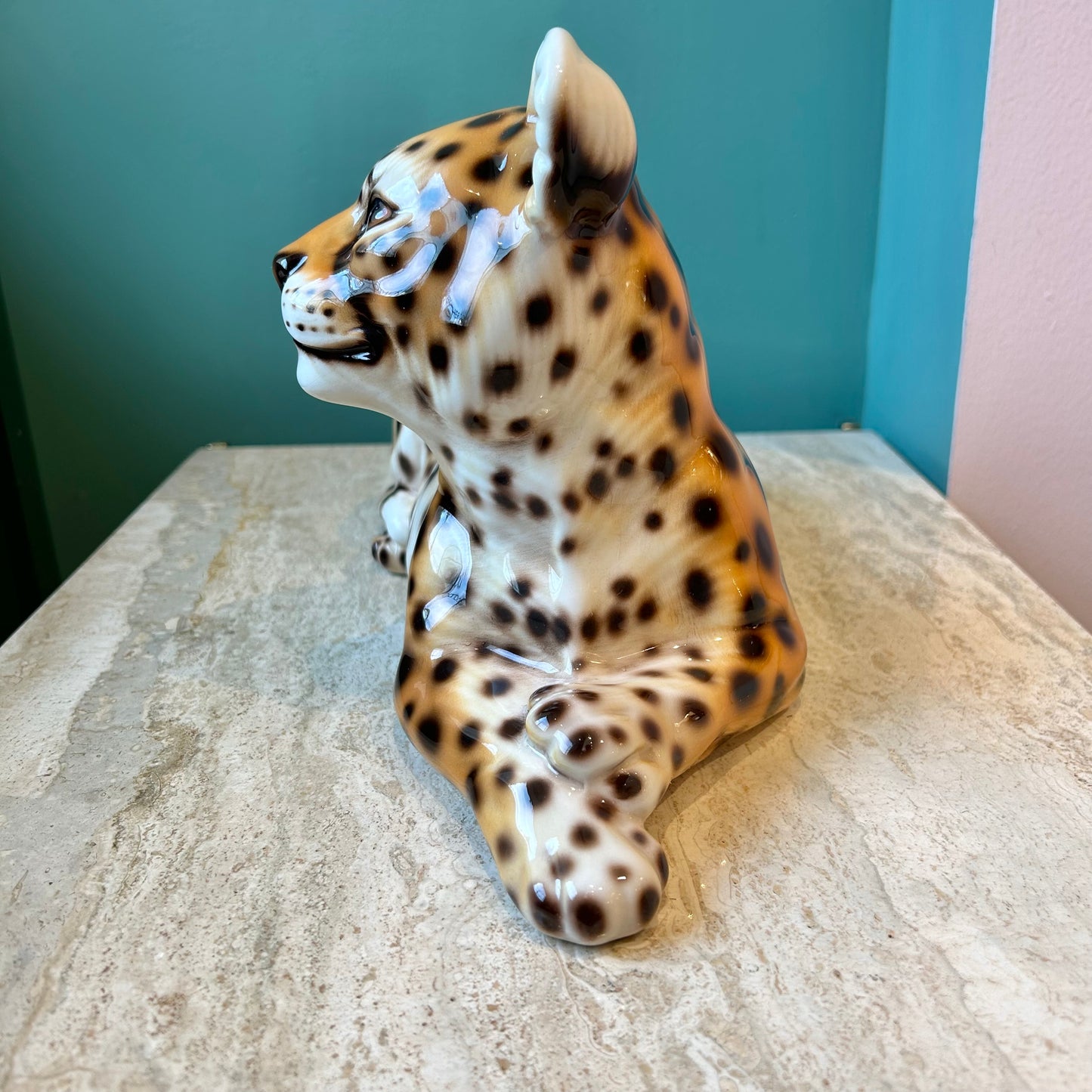 Vintage Porcelain Italian Cheetah Cub Statue