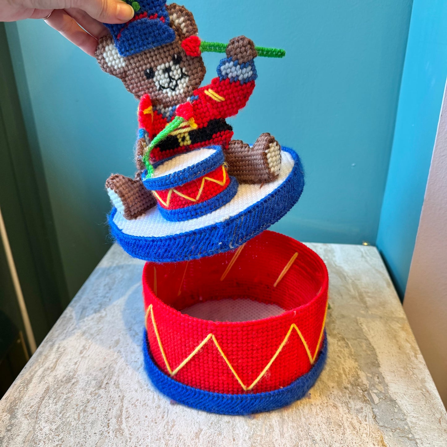 Vintage Crochet Drummer Bear Box