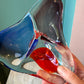 Vintage Hand Blown Three Compartment Art Glass Bowl