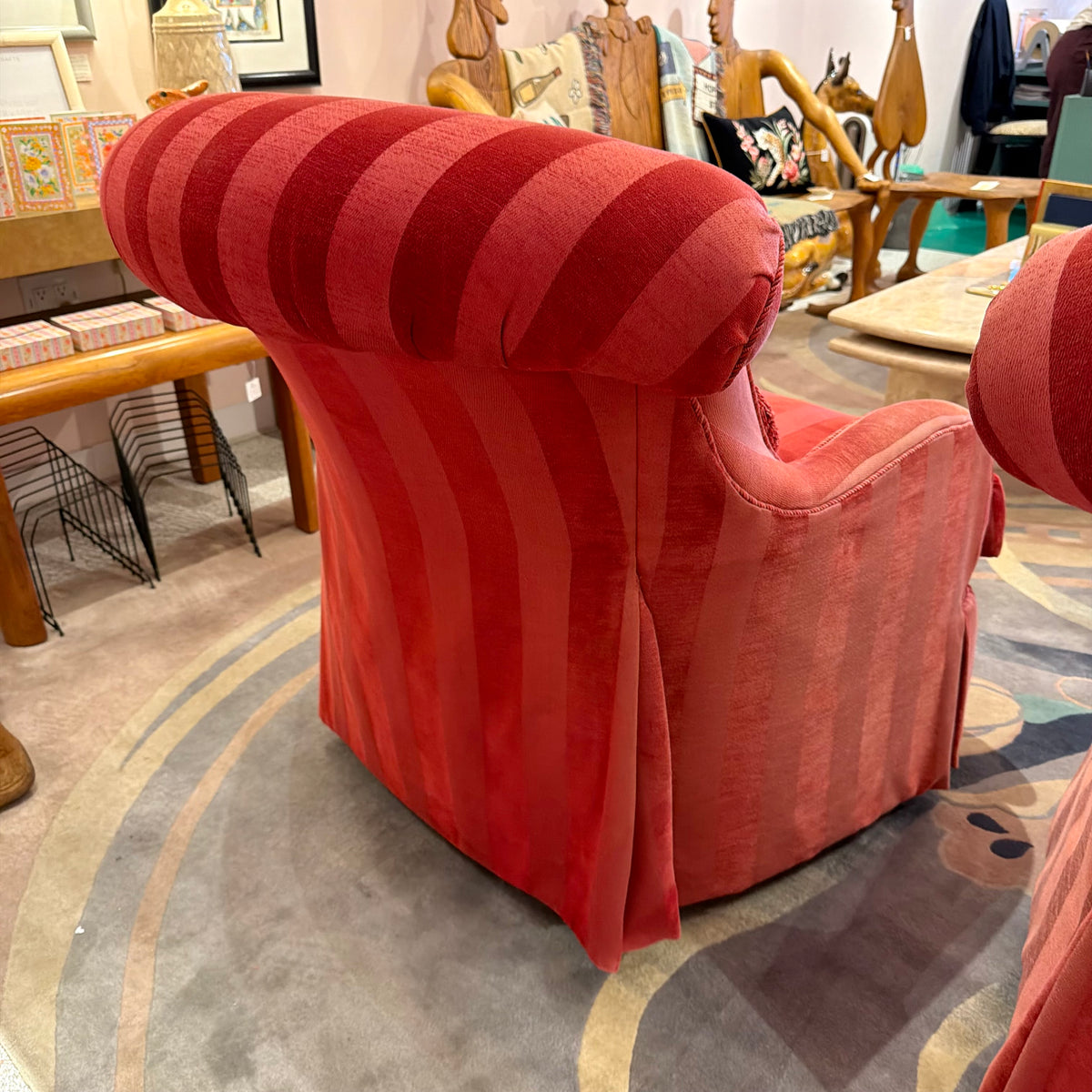 Vintage Raspberry Red Regency Style Striped Lounge Armchair by Lexington Furniture /item