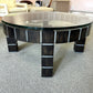 Vintage Postmodern Dark Wood Block and Glass Circular Coffee Table