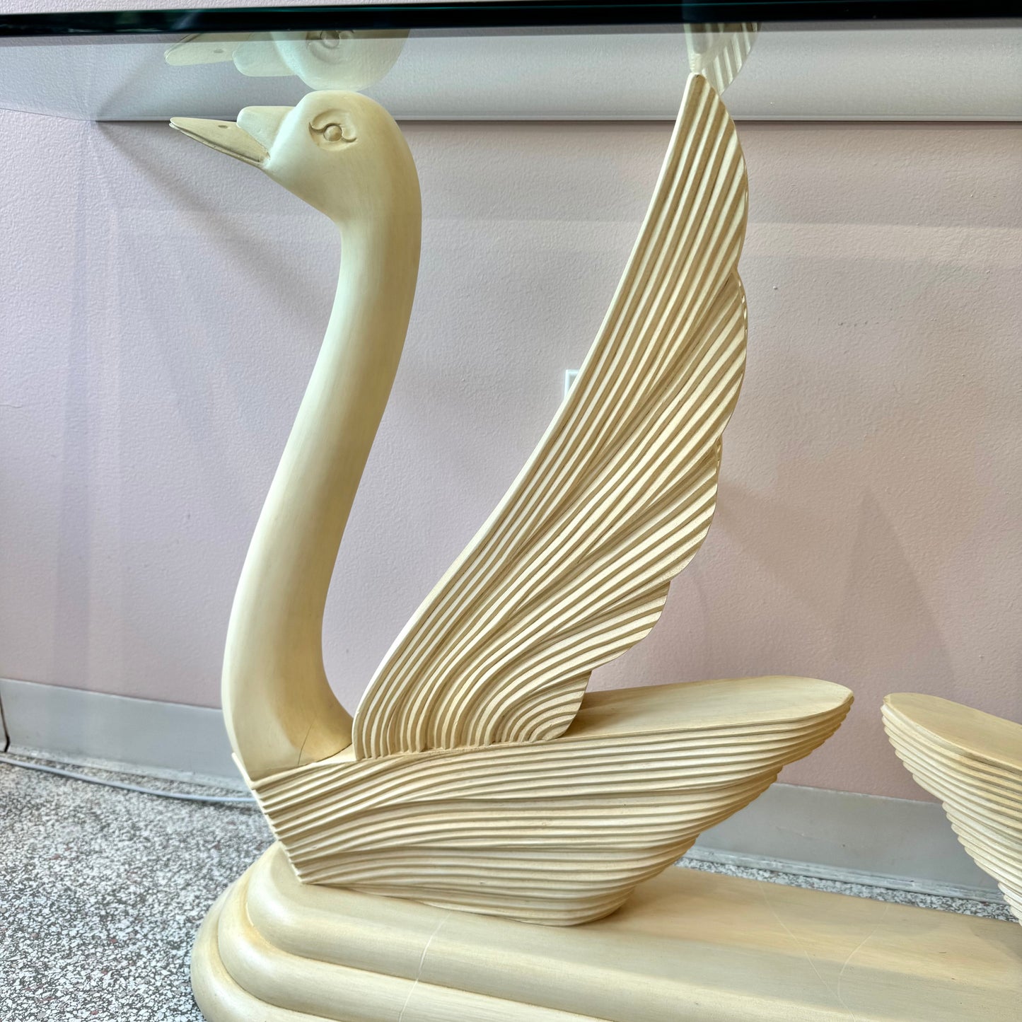 Vintage Swan Console Table with Glass Top