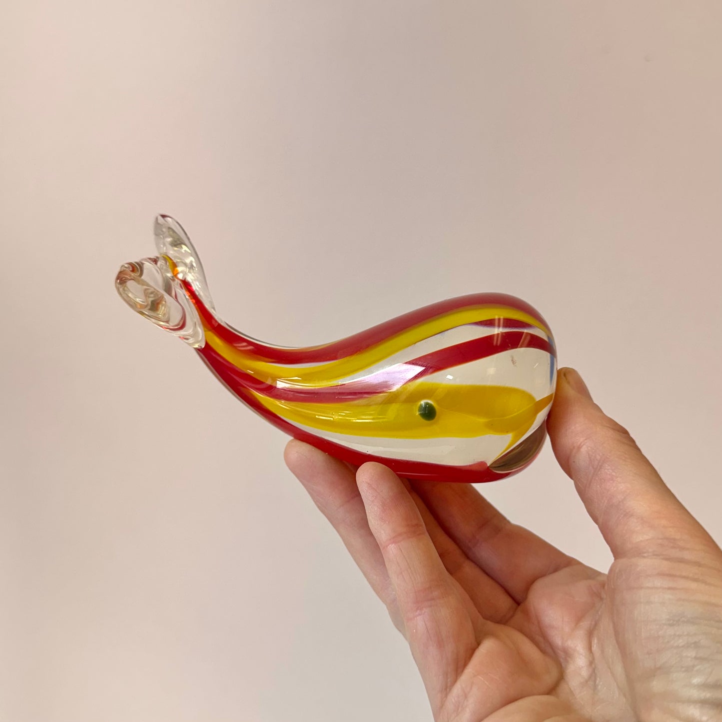Vintage Murano Glass Style Red and Yellow Whale Paperweight