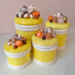 Vintage Set of 4 Seymour Mann Yellow Ceramic Shell Canisters (as is)