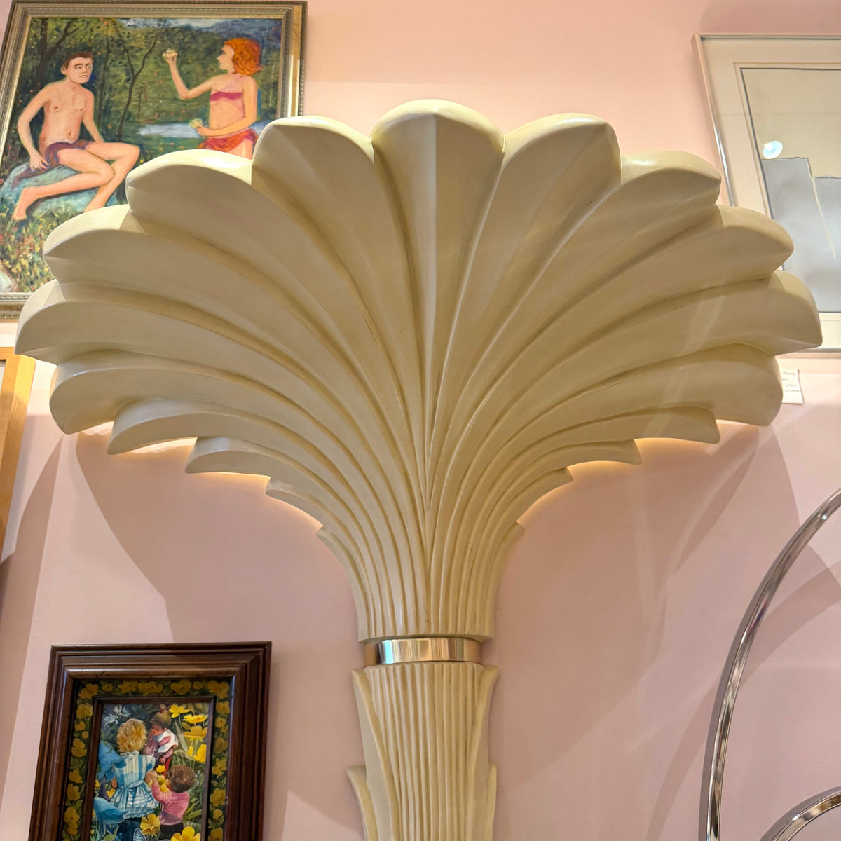 Vintage Hollywood Regency Style Cream Palm Tree Floor Lamp by Casa Bique