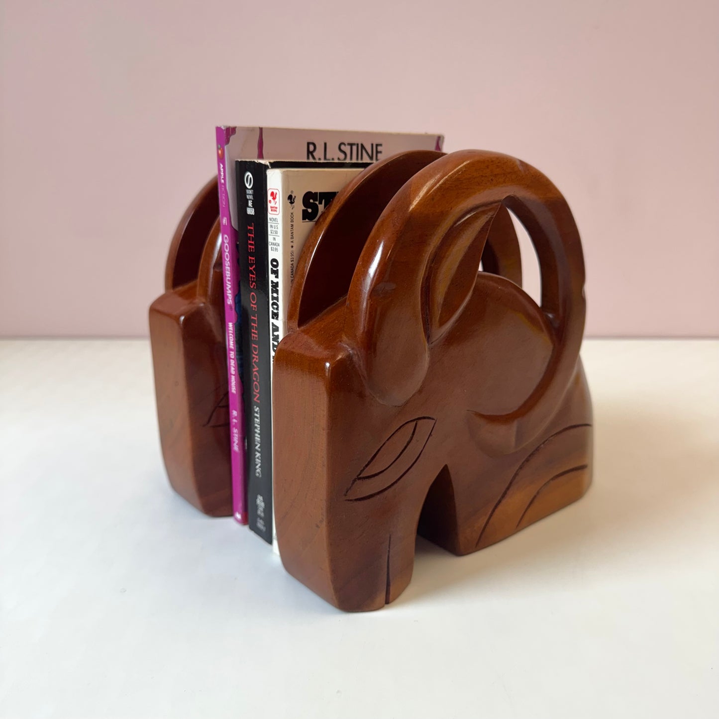 Vintage Mid-Century Pair of Solid Wood Ram Head Bookends