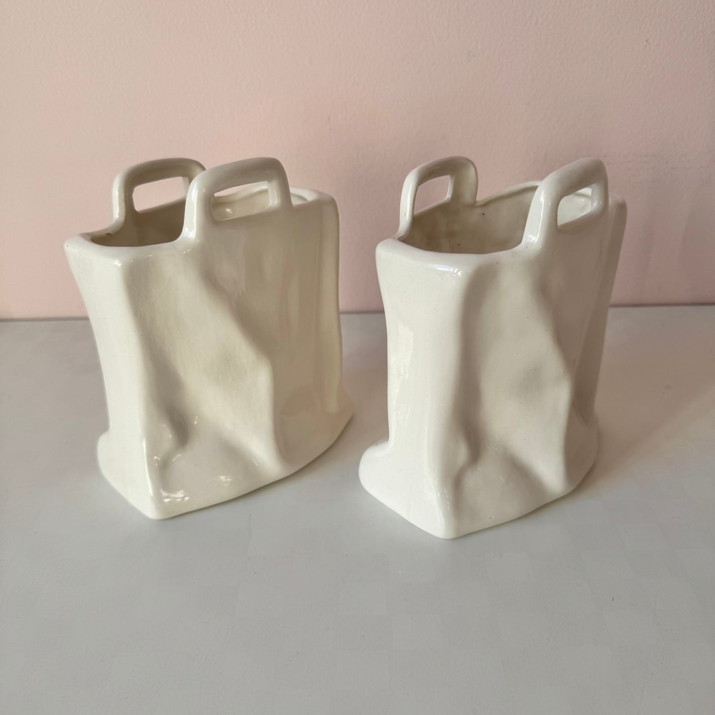 Vintage Pair of Ceramic "Paper Bag" Containers