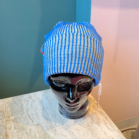 Simple Rib Knit Beanie: Cobalt Sand