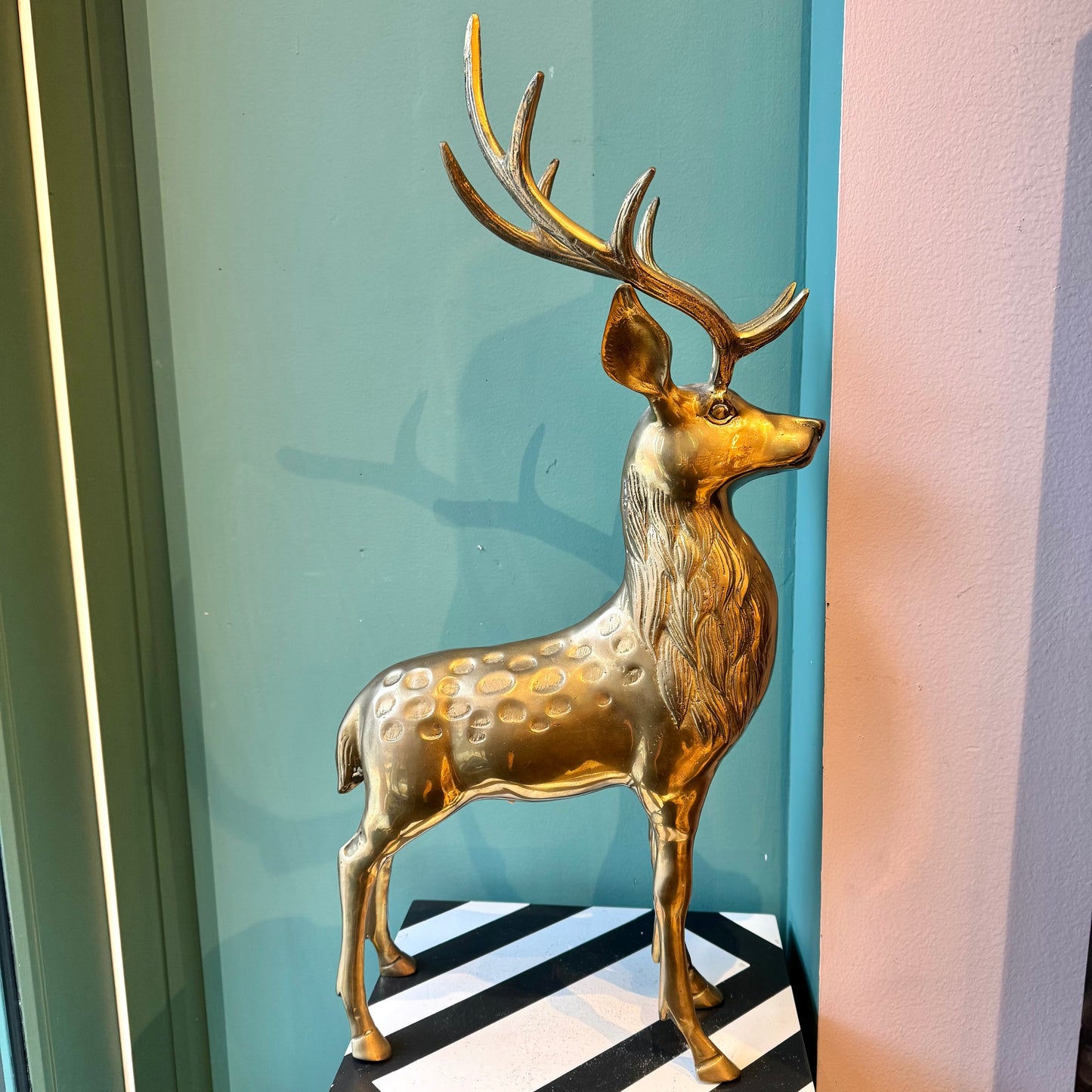 Large Vintage Brass Buck Deer Statue
