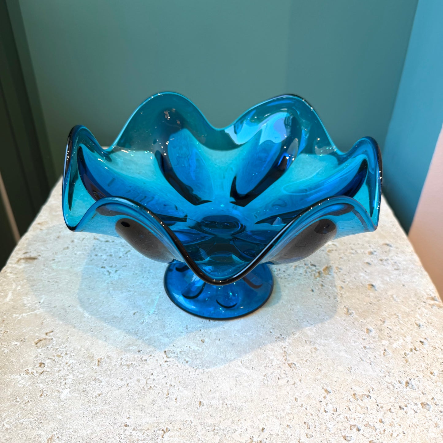 Vintage 1960's "Bluenique" Art Glass Candy Bowl