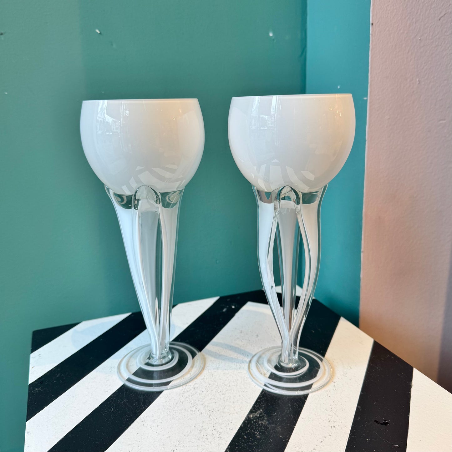 Pair of Vintage Hand Blown Glass Goblets