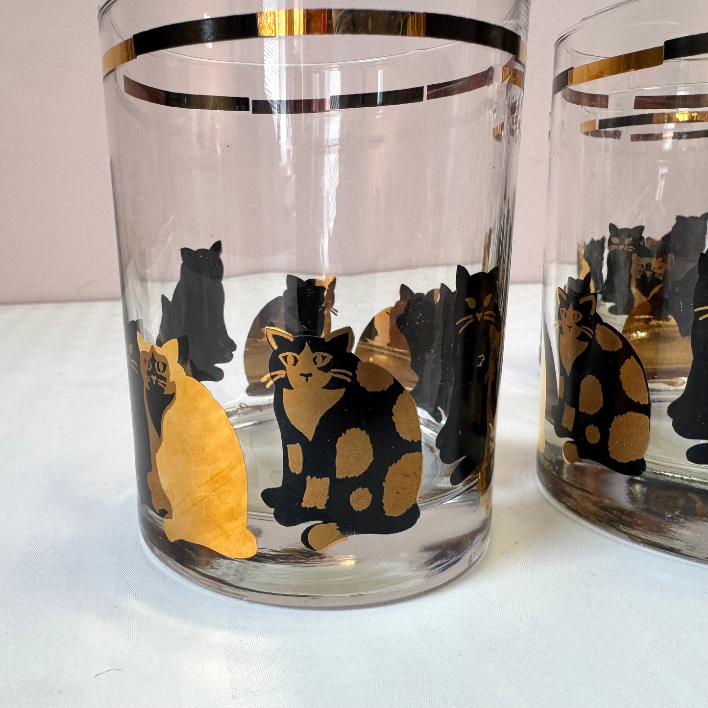 Vintage Set of Four 22 Karat Gold and Black Cat Rock Glasses by Georges Briard