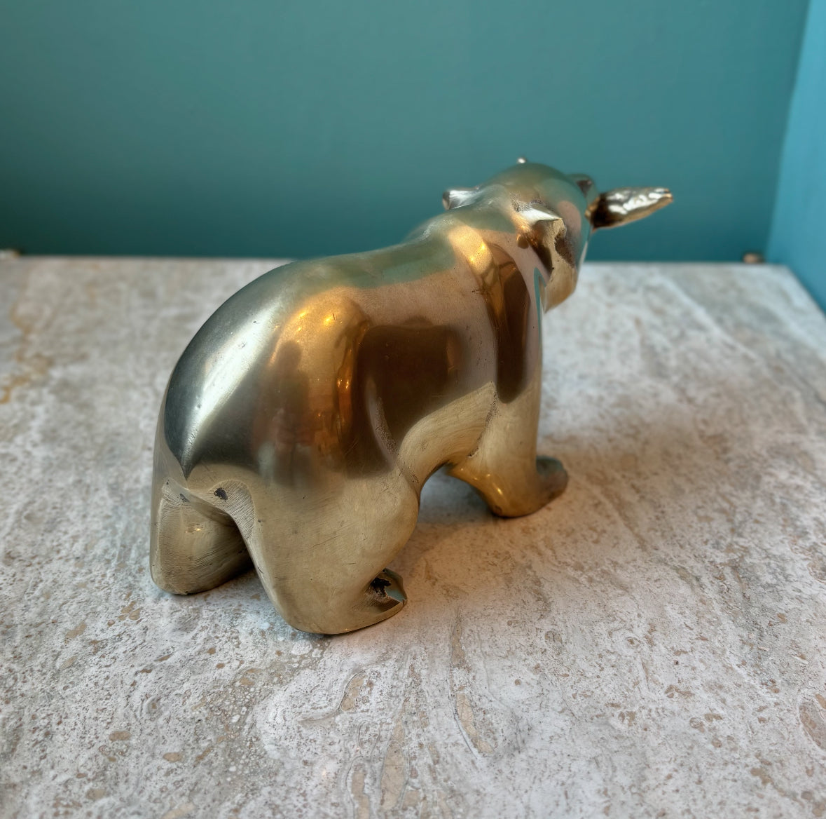 Vintage Brass Bear with Fish in Mouth Figurine