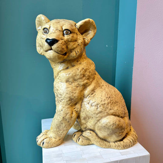 Vintage 1970’s Chalkware Lion Cub Statue