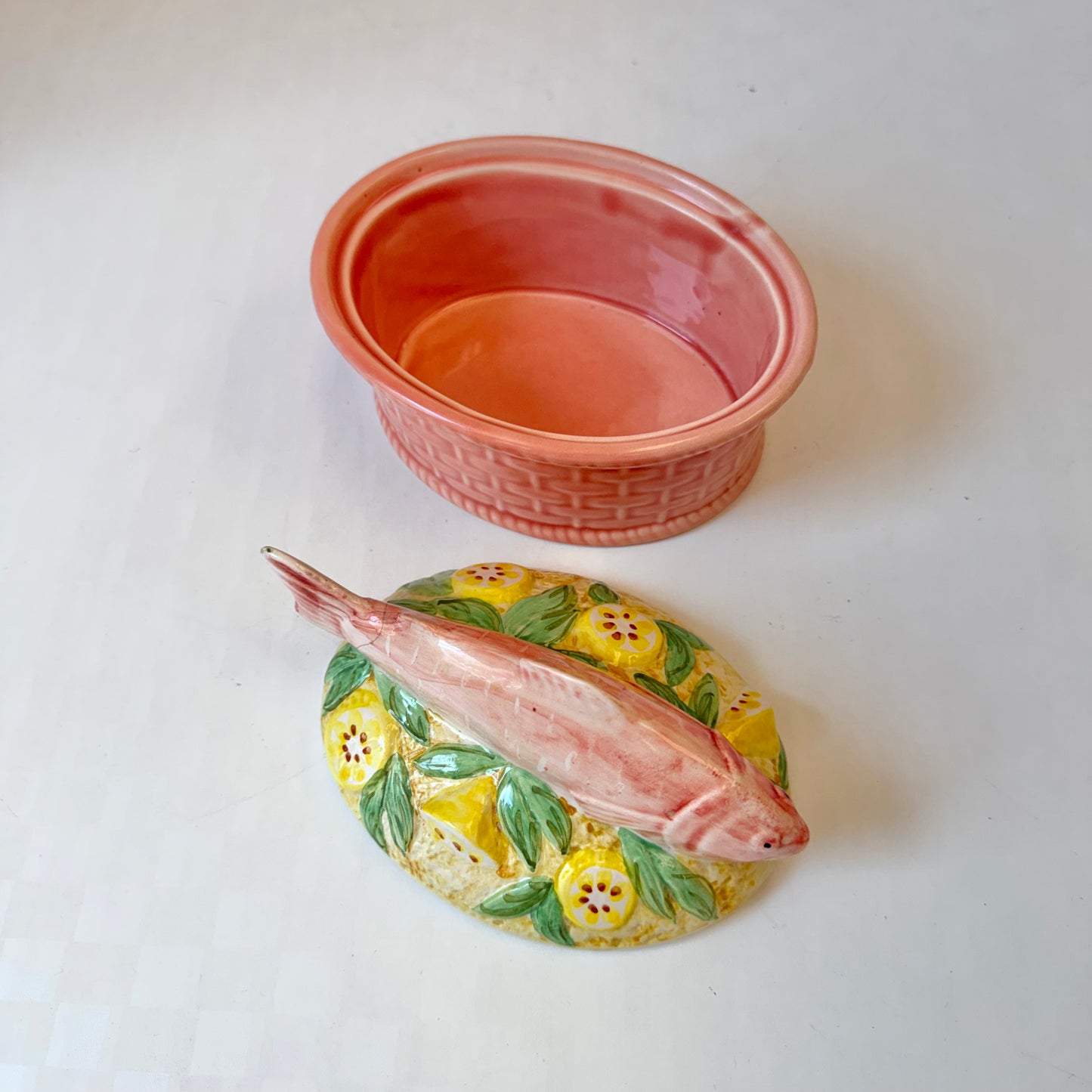Vintage GEO Paris Ceramic Salmon Tureen Dish (as is)