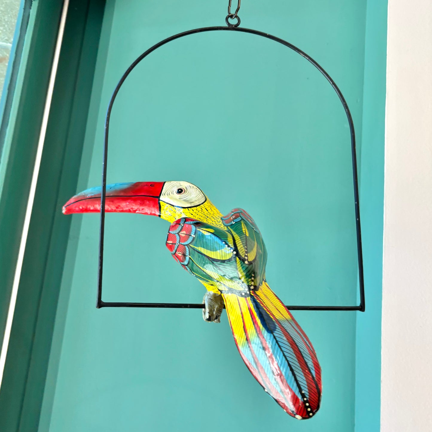 Vintage Papier-Mache Toucan Sculpture on Hanging Stand