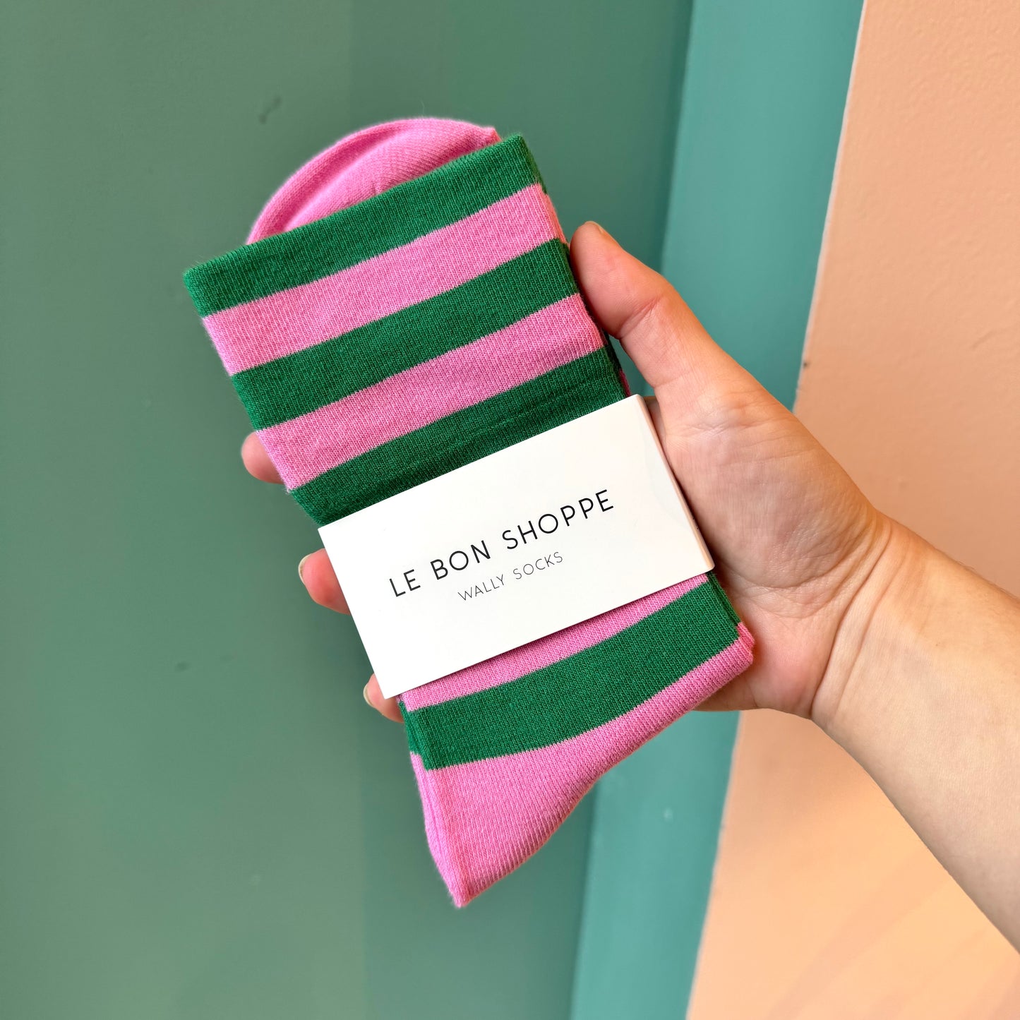 Pink and Green Stripe Wally Socks by Le Bon Shoppe