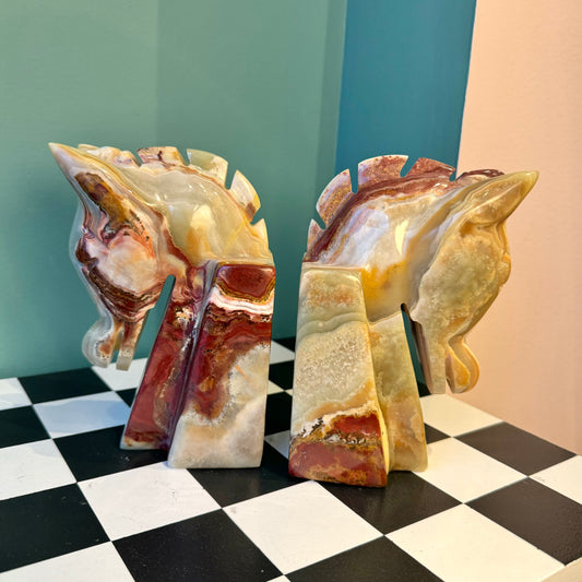 Pair of Onyx Marble Horse Head Bookends
