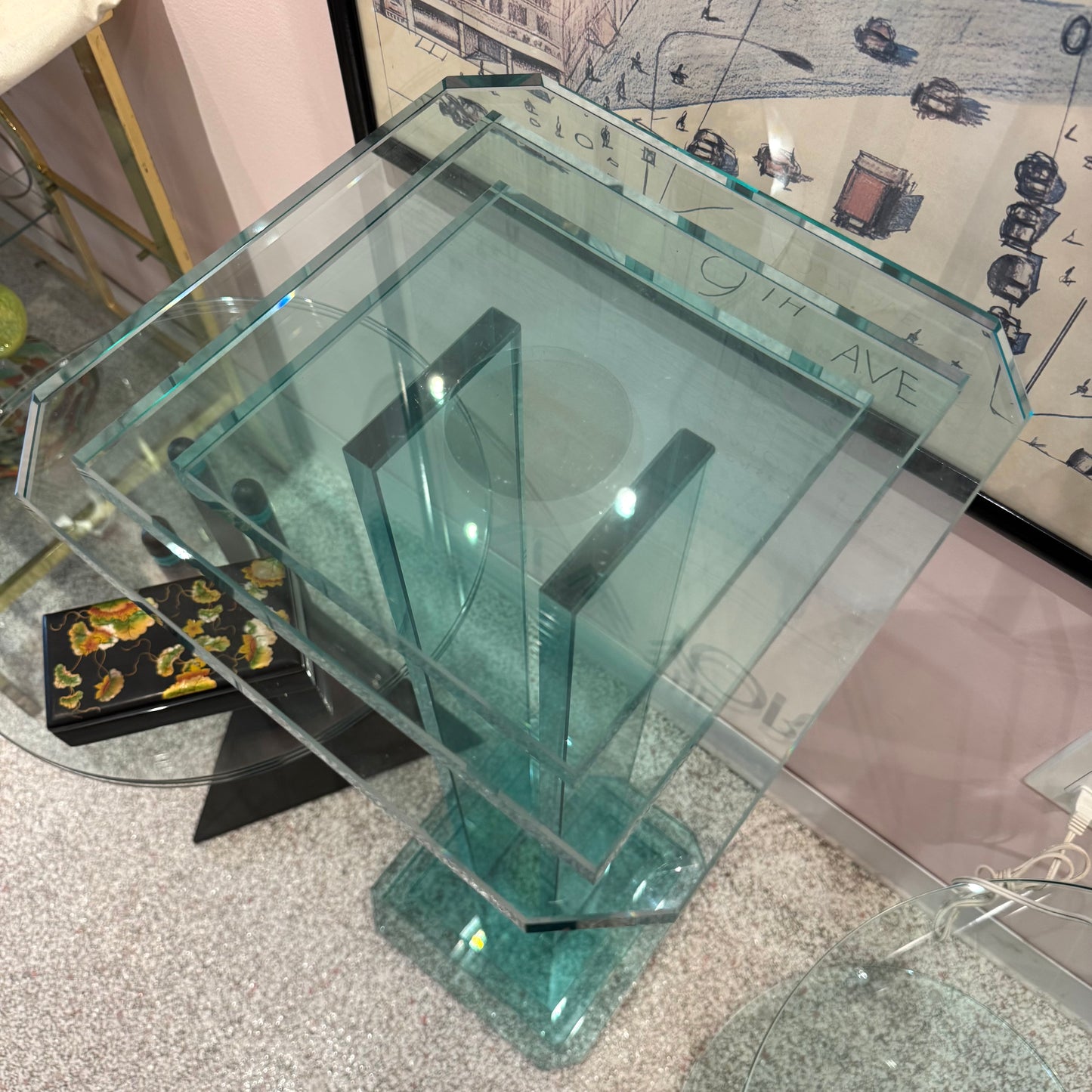 Vintage Stacked Glass Pedestal 36.5”