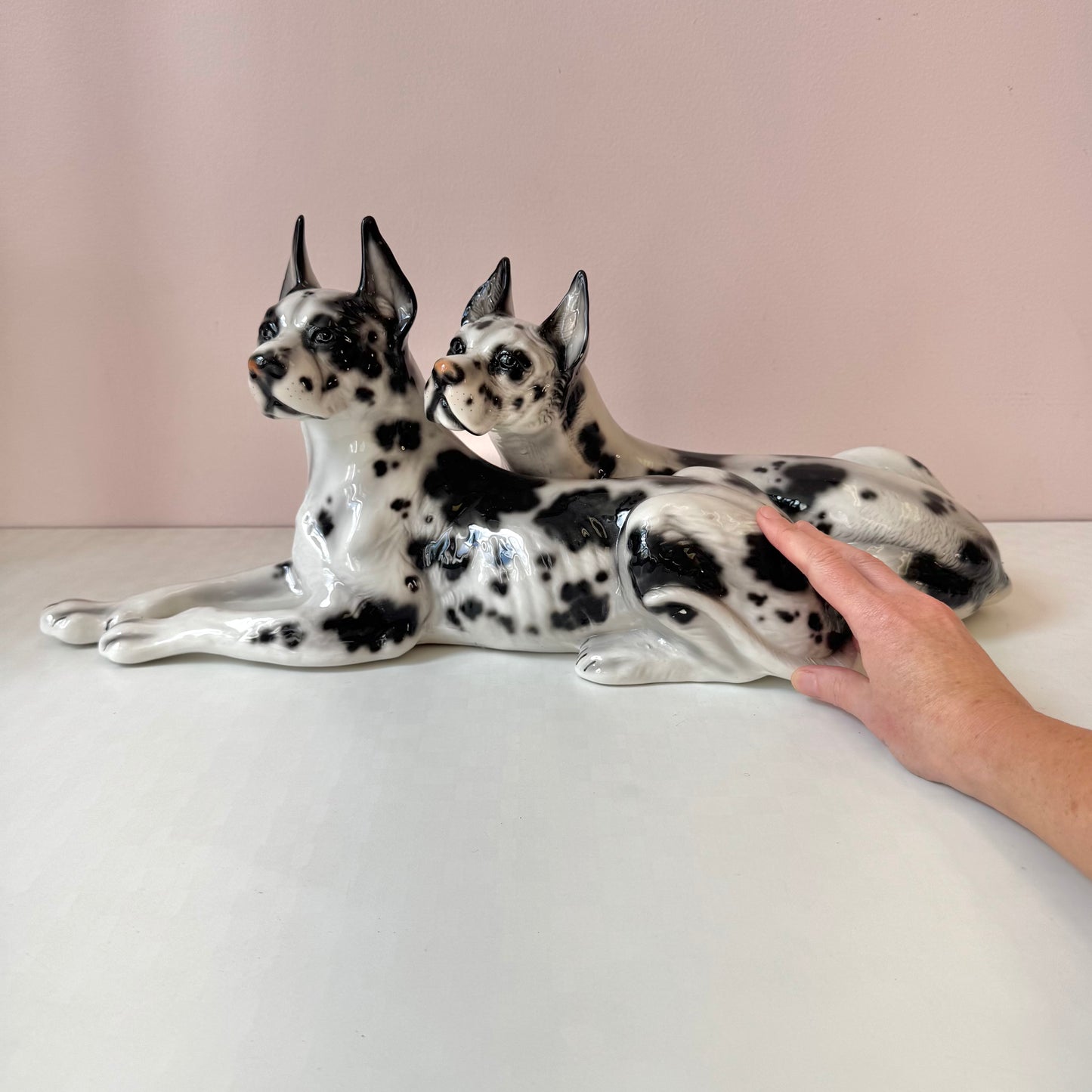 Vintage Porcelain Great Danes Resting Sculpture by Giovanni Ronzan