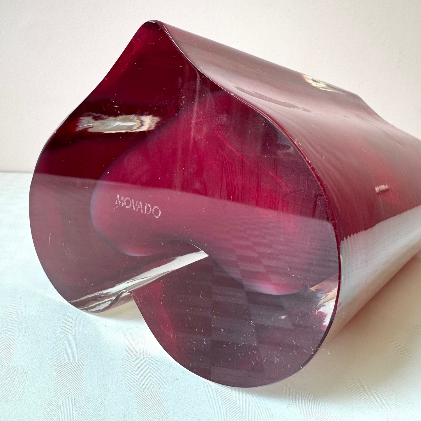 Vintage Crystal Red Heart Vase by Movado