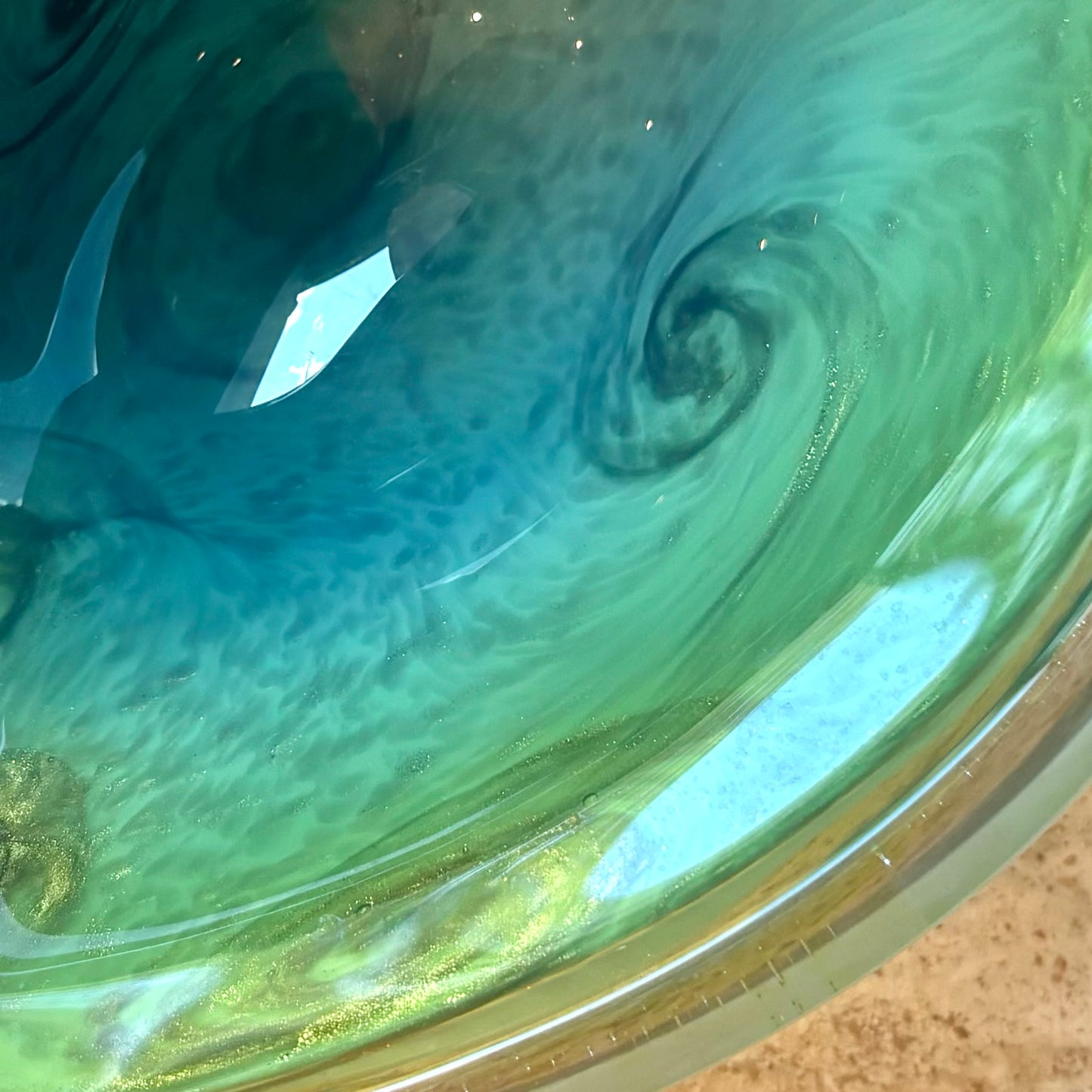 Large Vintage Green and White Cased Glass Bowl