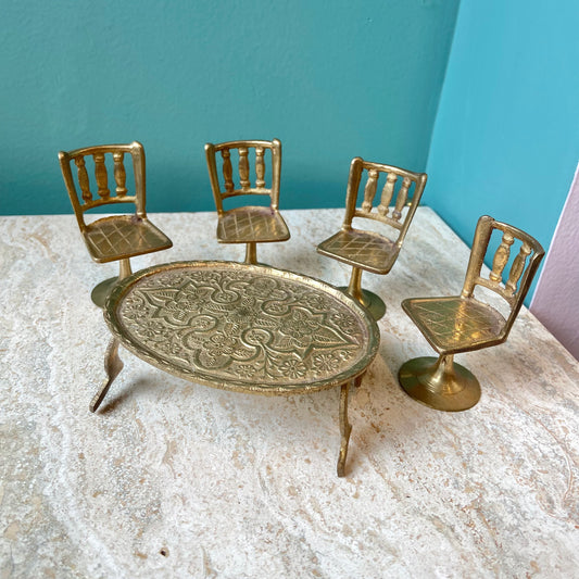Miniature Vintage Brass Table and 4 Chairs Set
