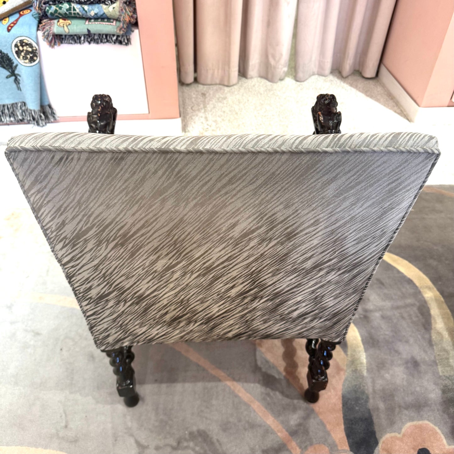 Antique Lions Head Barley Twist Suede Chair/item