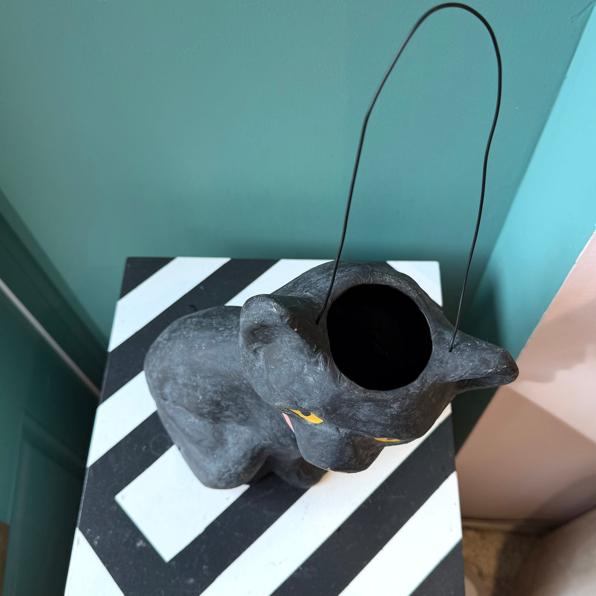 Vintage Inspired Mischievous Black Cat Candy Bucket