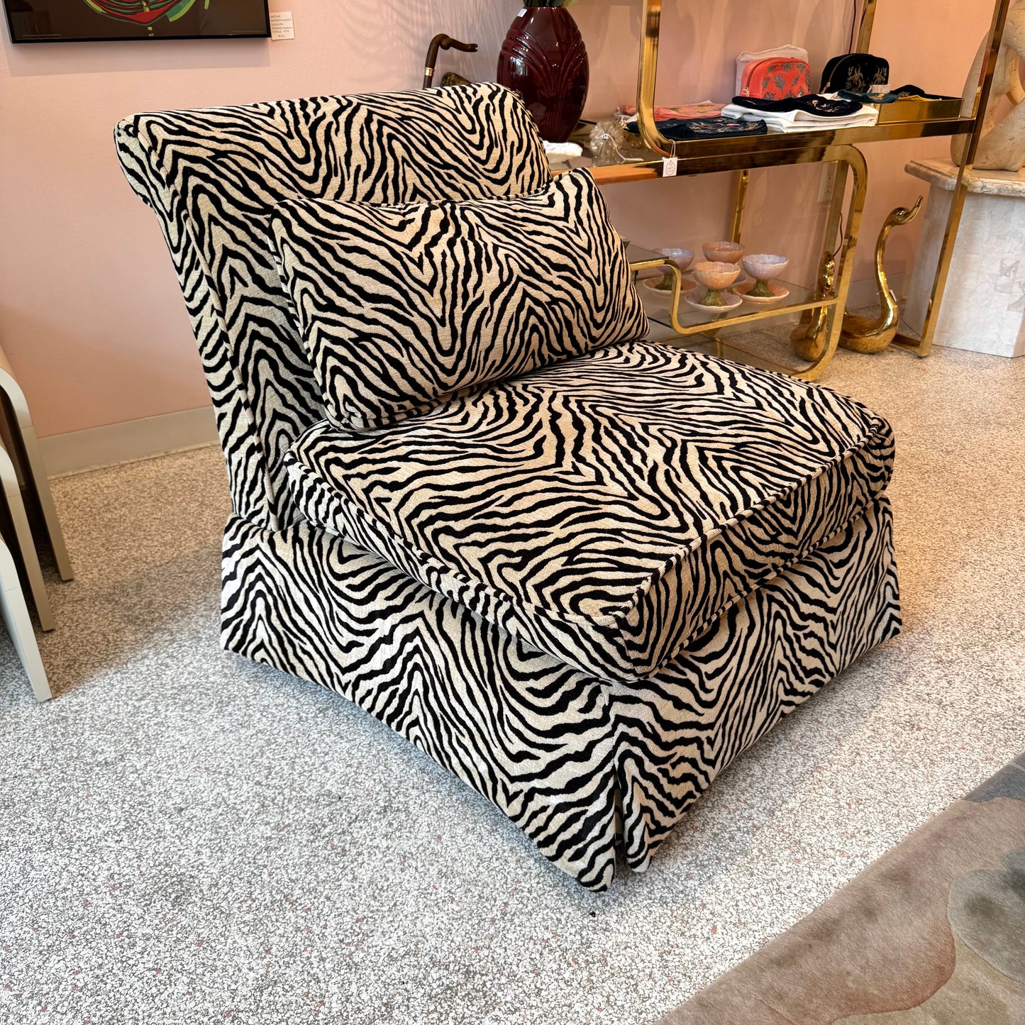 Vintage Velvet Tiger Slipper Chair