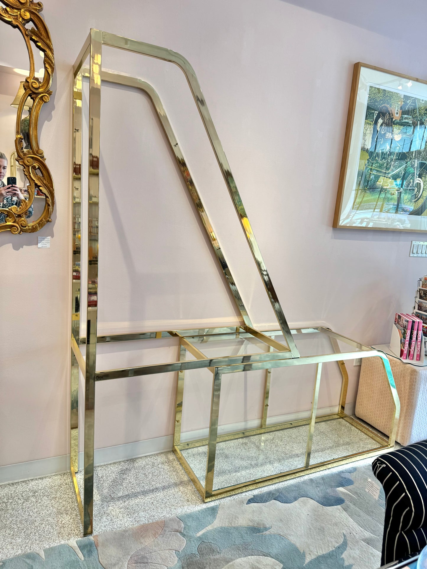 Vintage Asymmetrical Brass and Glass Etagere by DIA