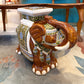 Vintage Hand Painted Brown Ceramic Asian Elephant Plant Stand