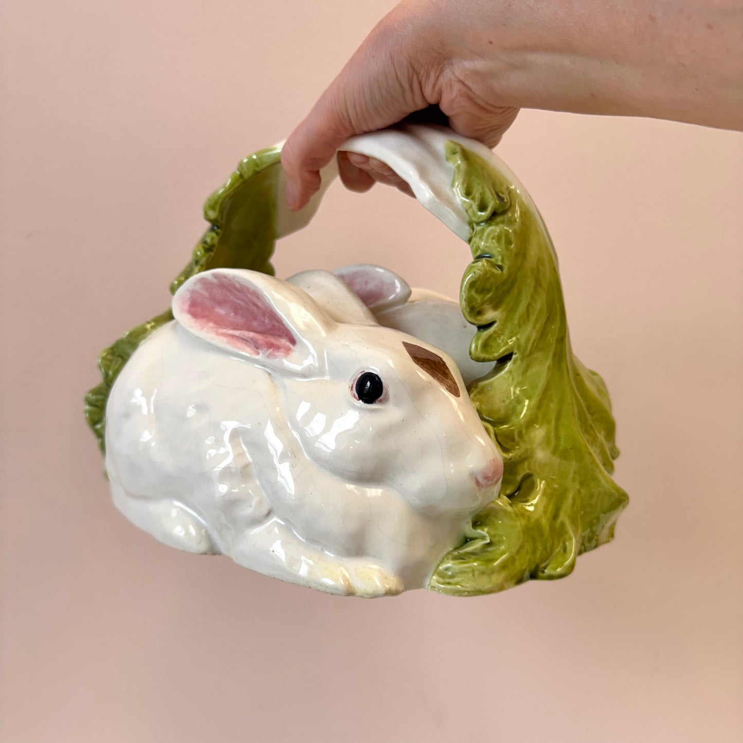 Vintage Bordallo Pinheiro Majolica Rabbit and Lettuce Leaf Covered Platter